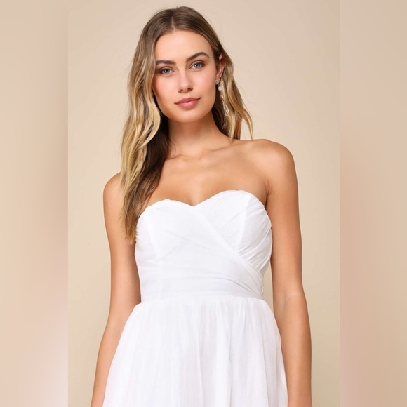 NWOT Lulus Fairytale Design White Organza Strapless A-Line Midi‎ Dress - Picture 4 of 6